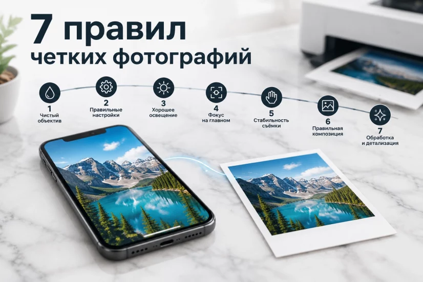 Семь правил четких фотографий на примере смартфона и распечатанного снимка.